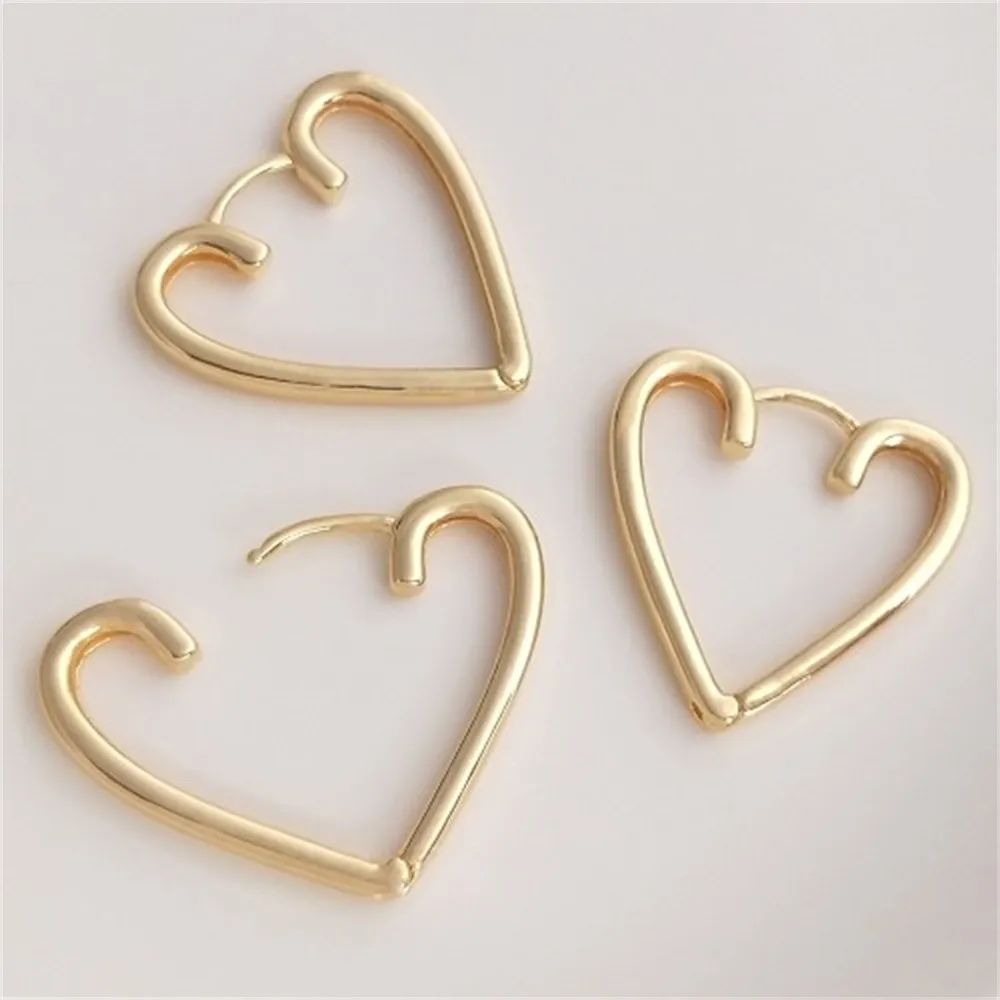 14K Gold Peach Heart Ear Buckle Heart-shaped Earrings Fashion Light Luxury Temperament Fairy DIY Handmade Ear Jewelry E139 sandals fairy season ankle strap buckle platform sandals in gold size 35 36 37 38 39 40 41 42