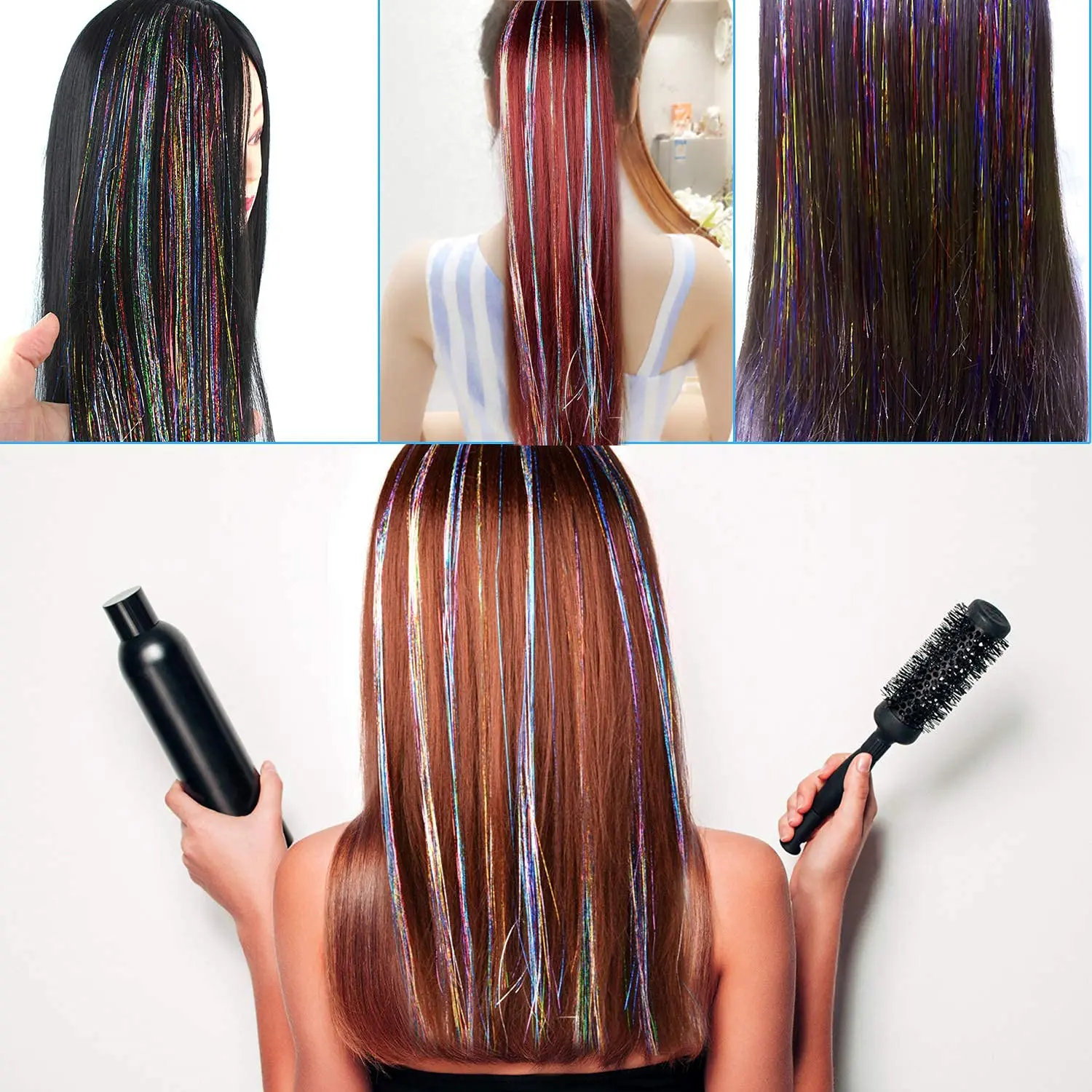 18 Colors Shiny Threads Glitter Hair Tinsel Kit Gold Silk Hair Glitter  String Extensions Accessories For Women Headdress - Braiders - AliExpress
