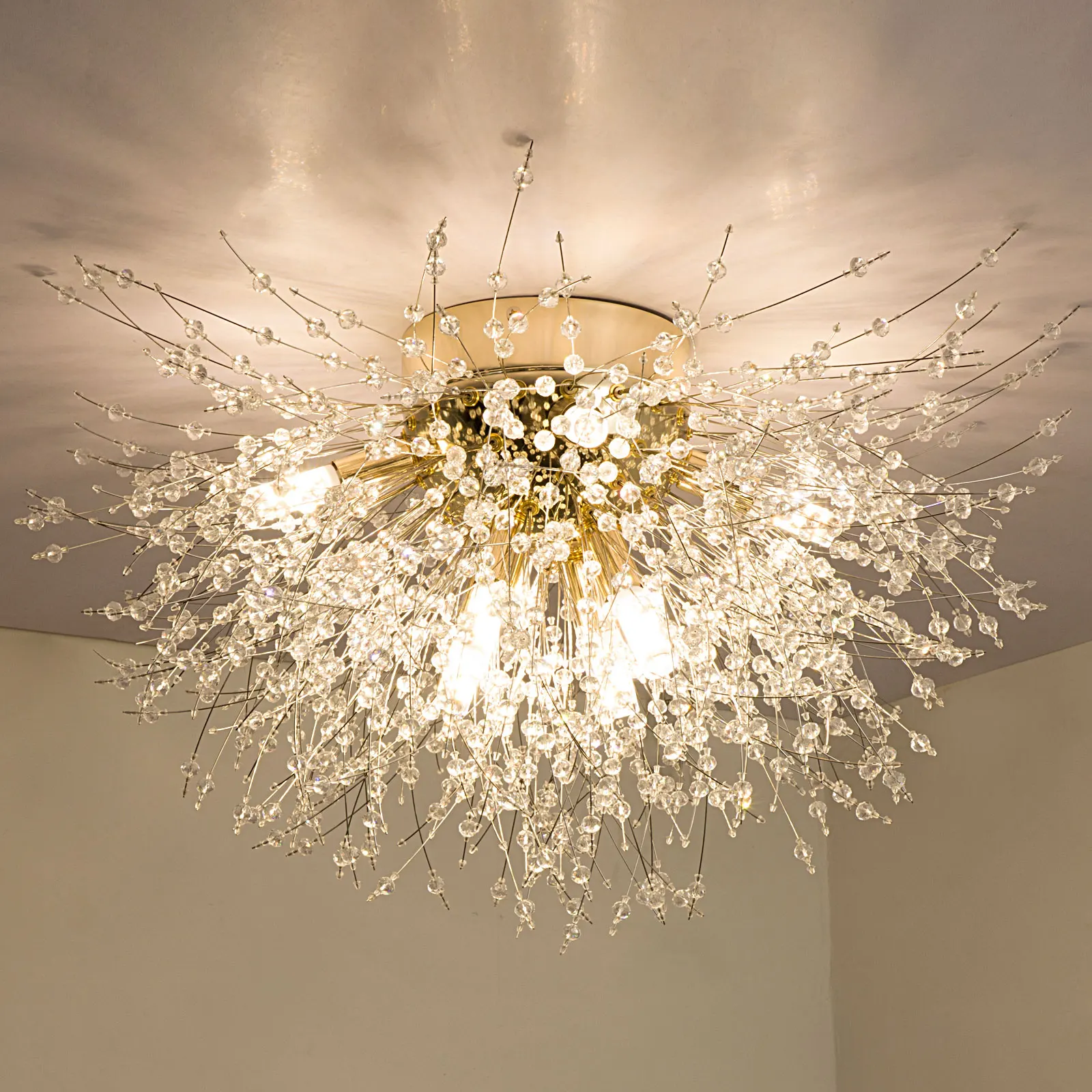 

Depuley Gold 6/8-LightFirework Semi Flush Mount Ceiling Light Fixture Crystal Sputnik Firework Chandelier