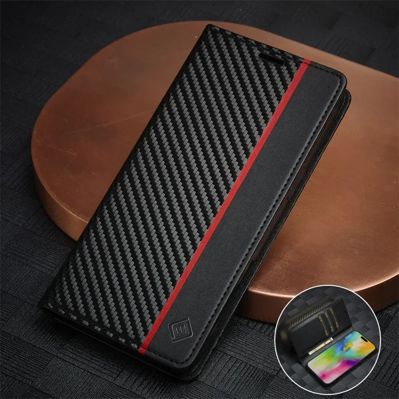 Carbon Fiber Magnetic Flip Case | Soft Leather