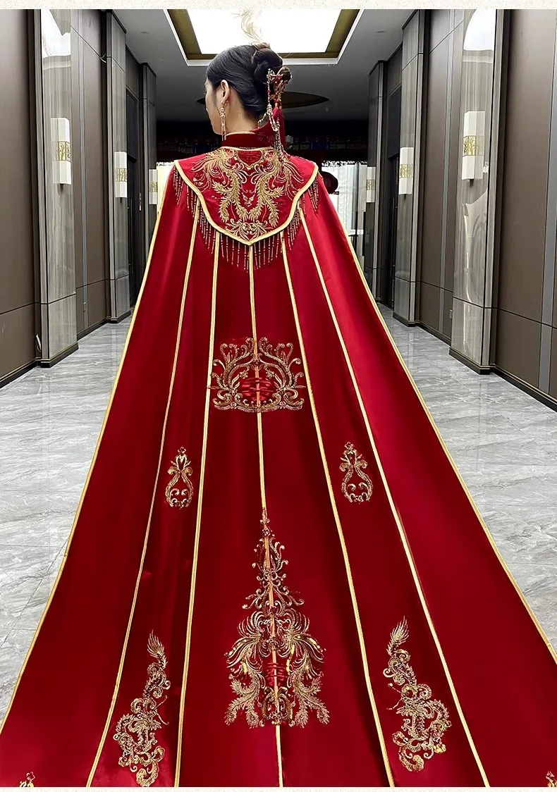 Mingli Tengda Red Cloak Bride Wedding Chinese Style Shawl Long