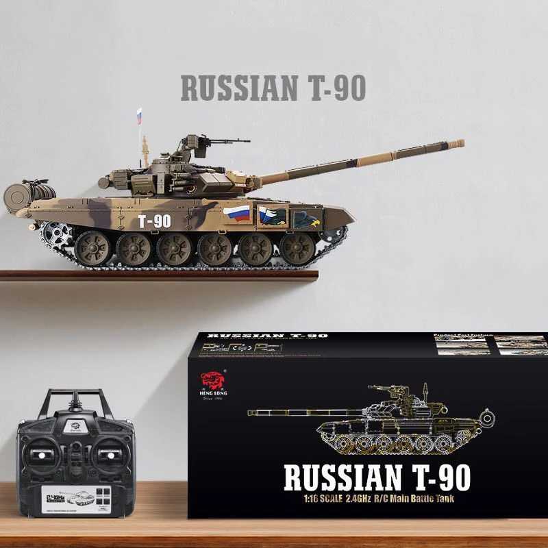 Henglong 3938 T-90 Metal Russian Main Battle Tank RC Model Can Launch Simulation Model Crawler Electric Remote Control Toy Car 3