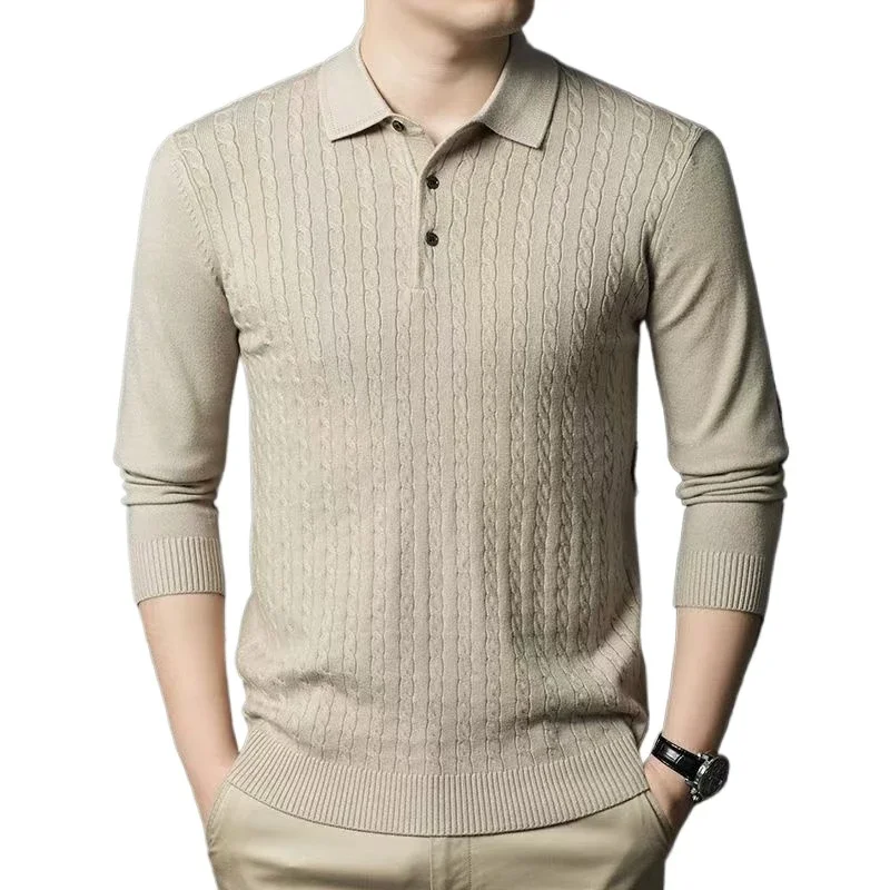 Animal Game Mens Casual T-shirts V Neck Sweater Lapel Knitwear Button Polo Shirts Ribbed Pullover Sweatshirts Men's Cold Blouse