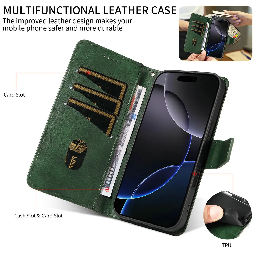 Leather Wallet Flip Case with Magnetic Closure