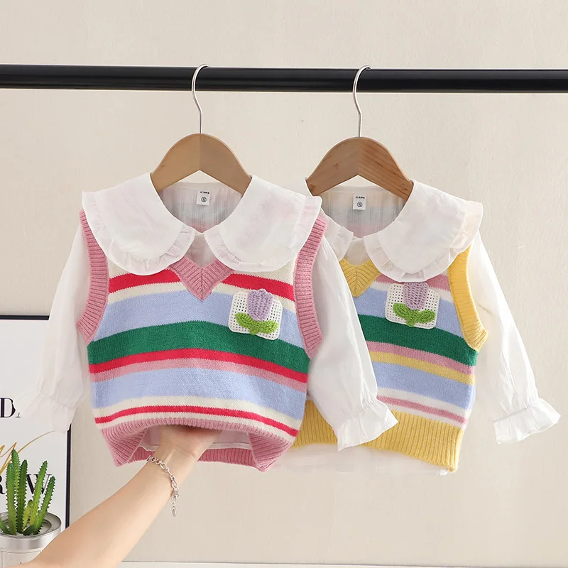 

Осень 2023, новинка, Детская эксклюзивная одежда, комплект из 2 предметов для девочек, Базовая рубашка, простой стиль, Корейская универсальная модная повседневная Милая рубашка