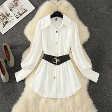 

Spring Lantern Long Sleeve Chiffon Blouse Shirt Women Tops Blouse Blusas Mujer De Moda 2022 Lapel Belt Blouse Women Shirts New