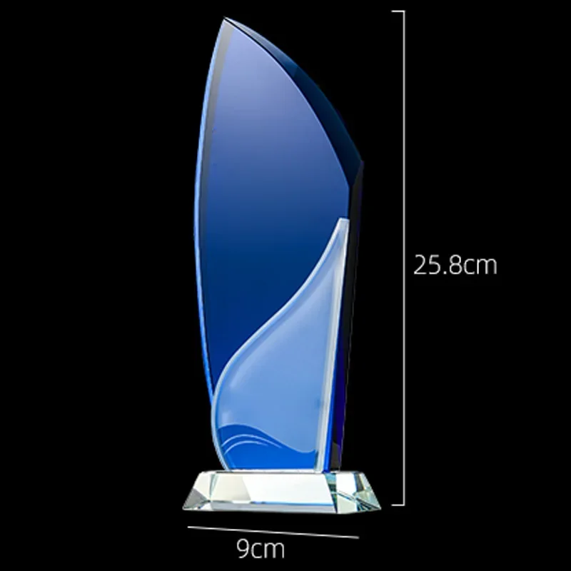 Customized Creative Transparent Blue Crystal Trophy, Excellent Company Award School annual Meeting Sports, Trophy, Souvenir, 1Pc