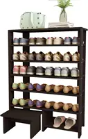 6 Tier Wood MDF Shelf Shoe Rack with One Footstool/Shoe Storage Shelves Free Standing Flat Shoe Racks Classic Style -103% 1