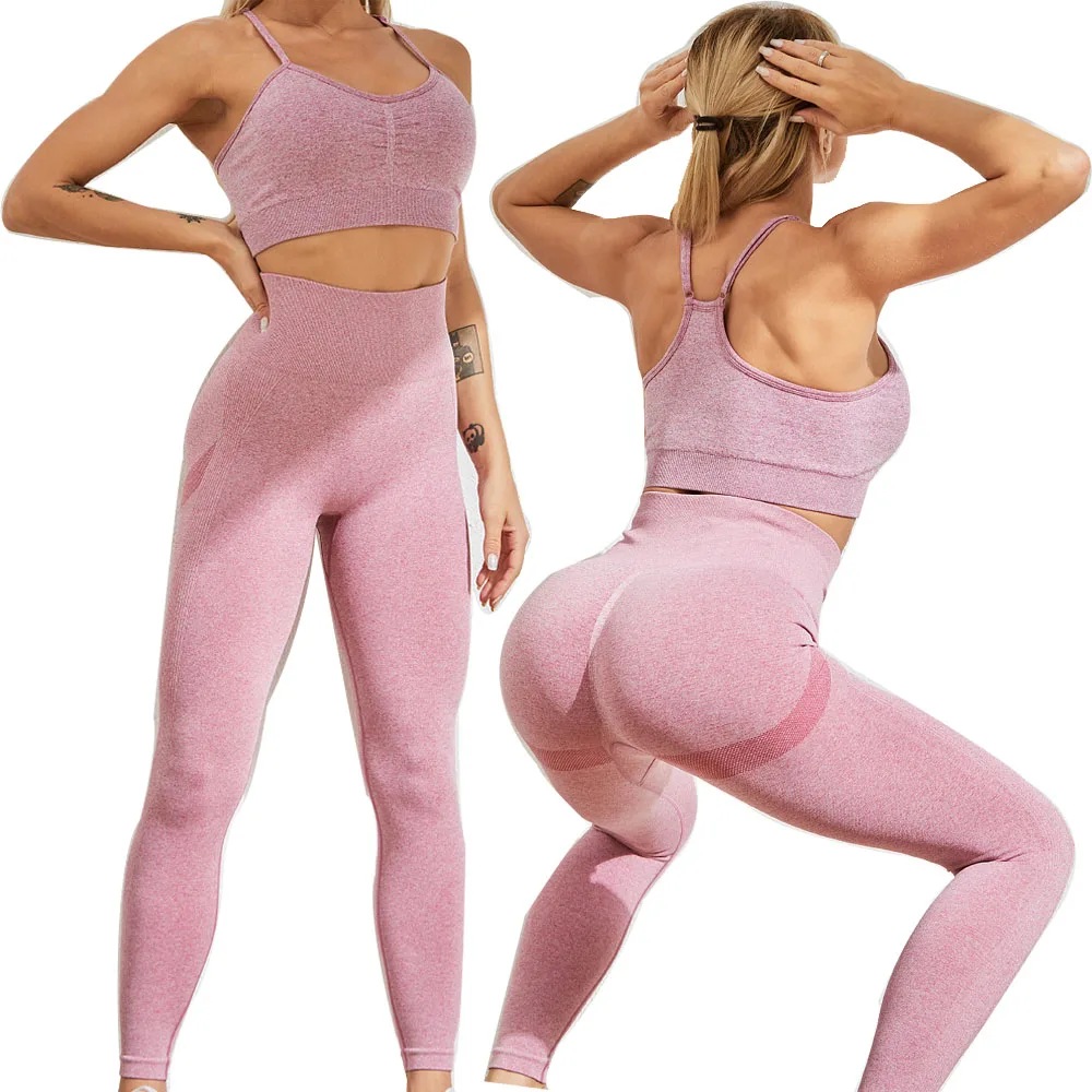 

Sexy Summer Push Up 2pcs Yoga Set Gym Suit Workout Clothes For Women Crop Top High Waist Leggings Sport Running Tights