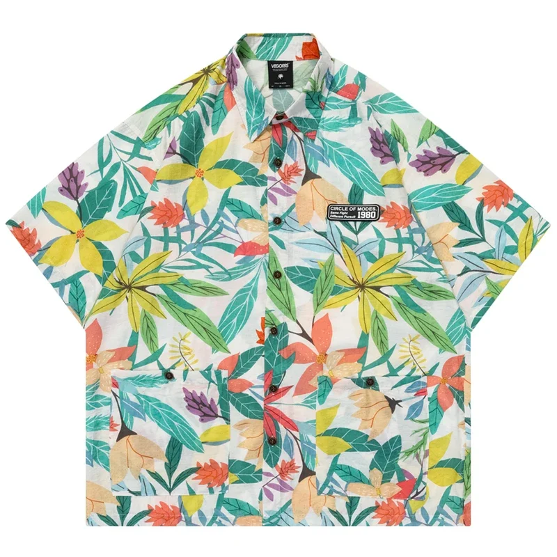 

Summer Men Hawaiian Beach Shirt Hip Hop Jungle Print Short Sleeve Hawaii Shirt Harajuku Streetwear Fashion Casual Aloha Shirts