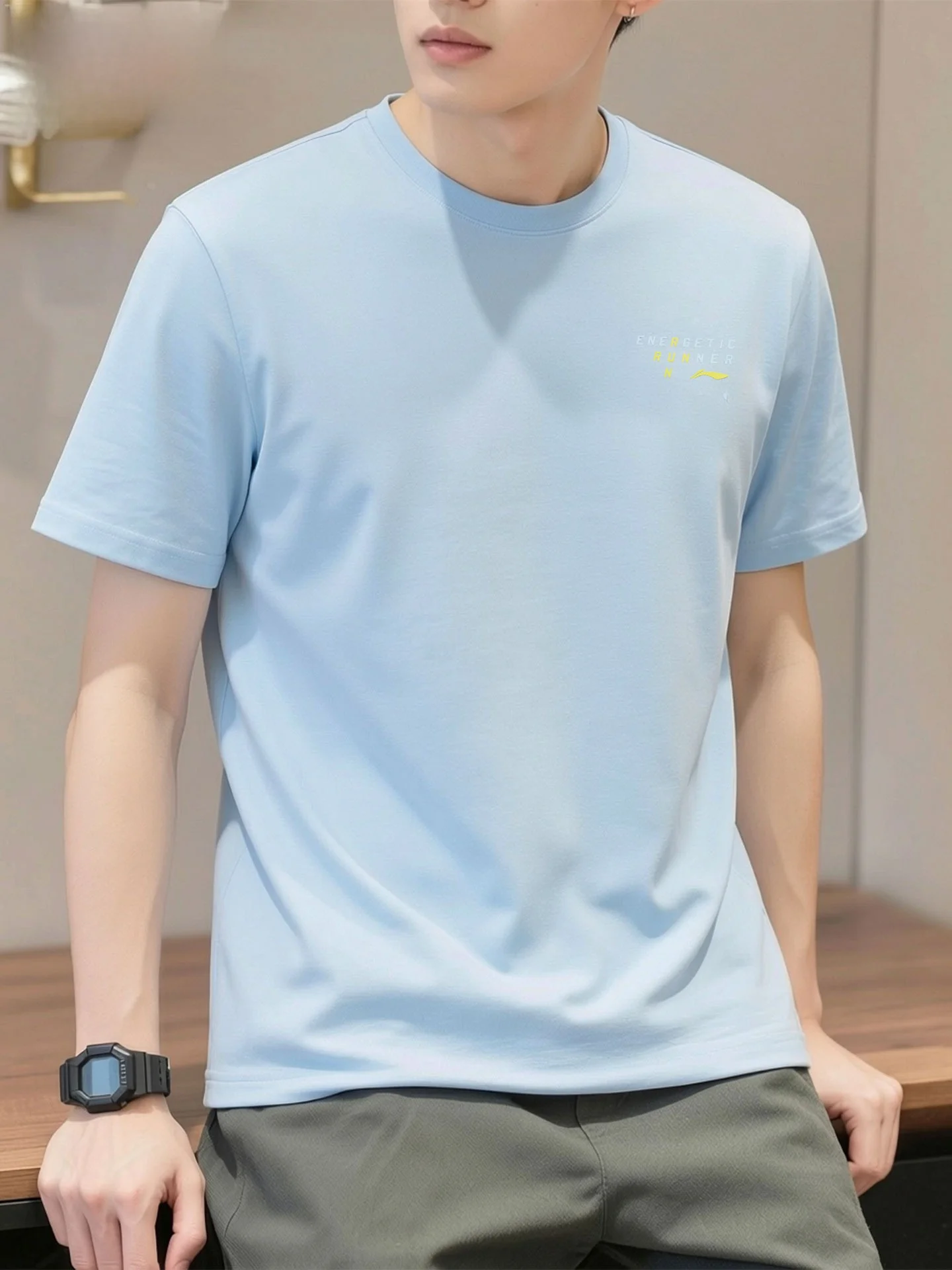  남성용 반팔 티셔츠 가볍고 부드럽고 빠른 건조 통기성 편안한 단색 다용도 스..