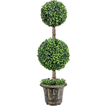 3 ft Artificial Boxwood Topiary Trees with Greenery, Cement-Potted Plastic Base, Ideal for Indoor or Outdoor Home and Office Dec 1