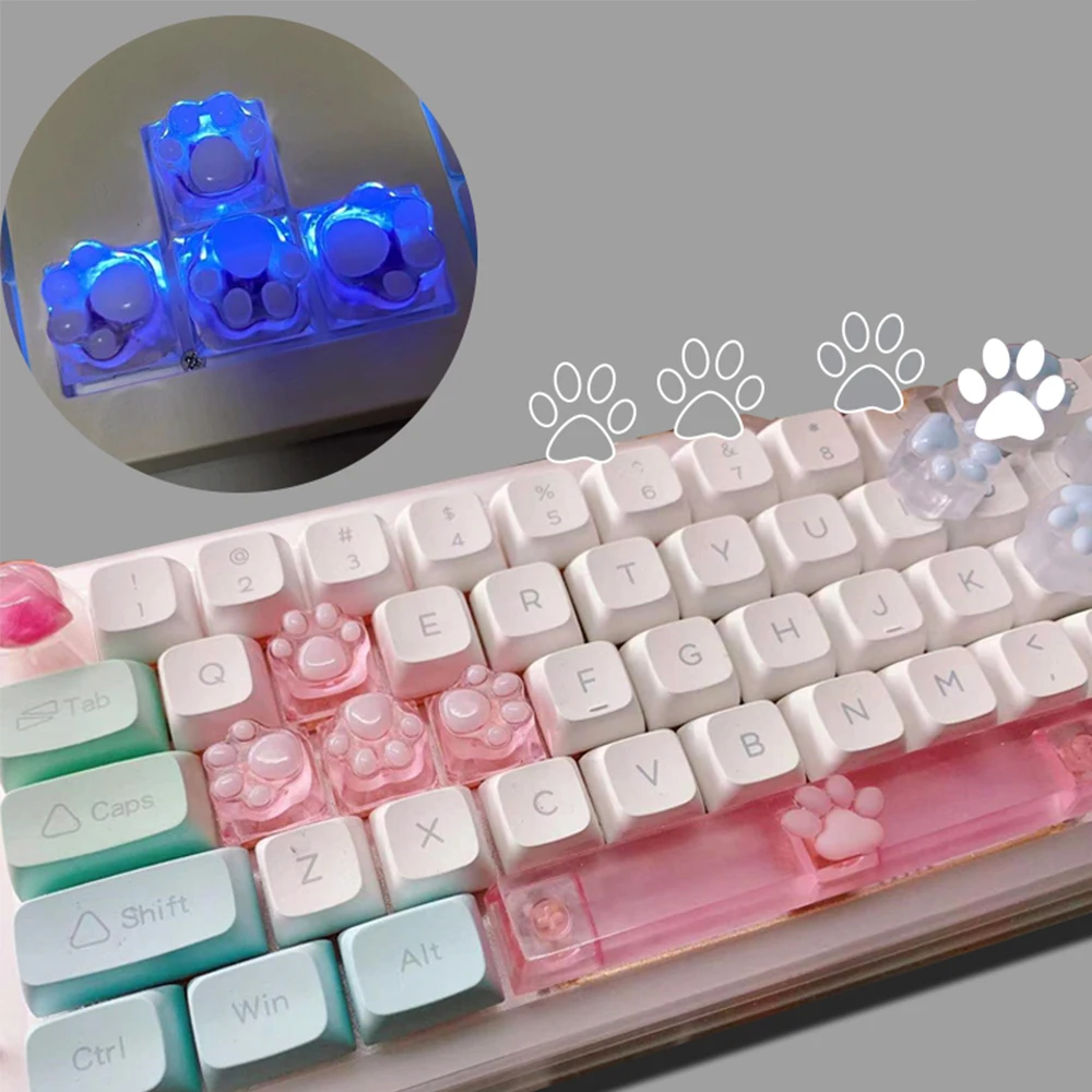 

Pink Cute Catpaw Backlit Keycaps Transparent OEM R4 Keycap For Cross Swtich Mechanical Gaming Keyboards DIY ESC Resin Key Caps