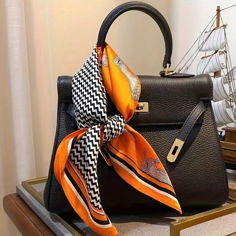 Luxury Orange Striped Horse Square Scarf Women's Natural Soft Satin Scarf Casual Versatile Decoration Small Neck Scarf 5