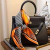 Luxury Orange Striped Horse Square Scarf Women's Natural Soft Satin Scarf Casual Versatile Decoration Small Neck Scarf 5