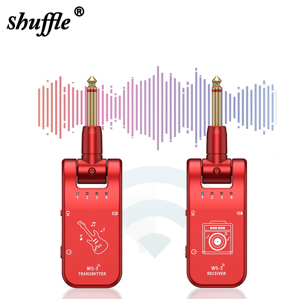 

UHF Wireless Guitar System 4 Channels Transmitter and Receiver 800MHz-900MHz Plug Play 282-degree Rotation Guitar Accessories