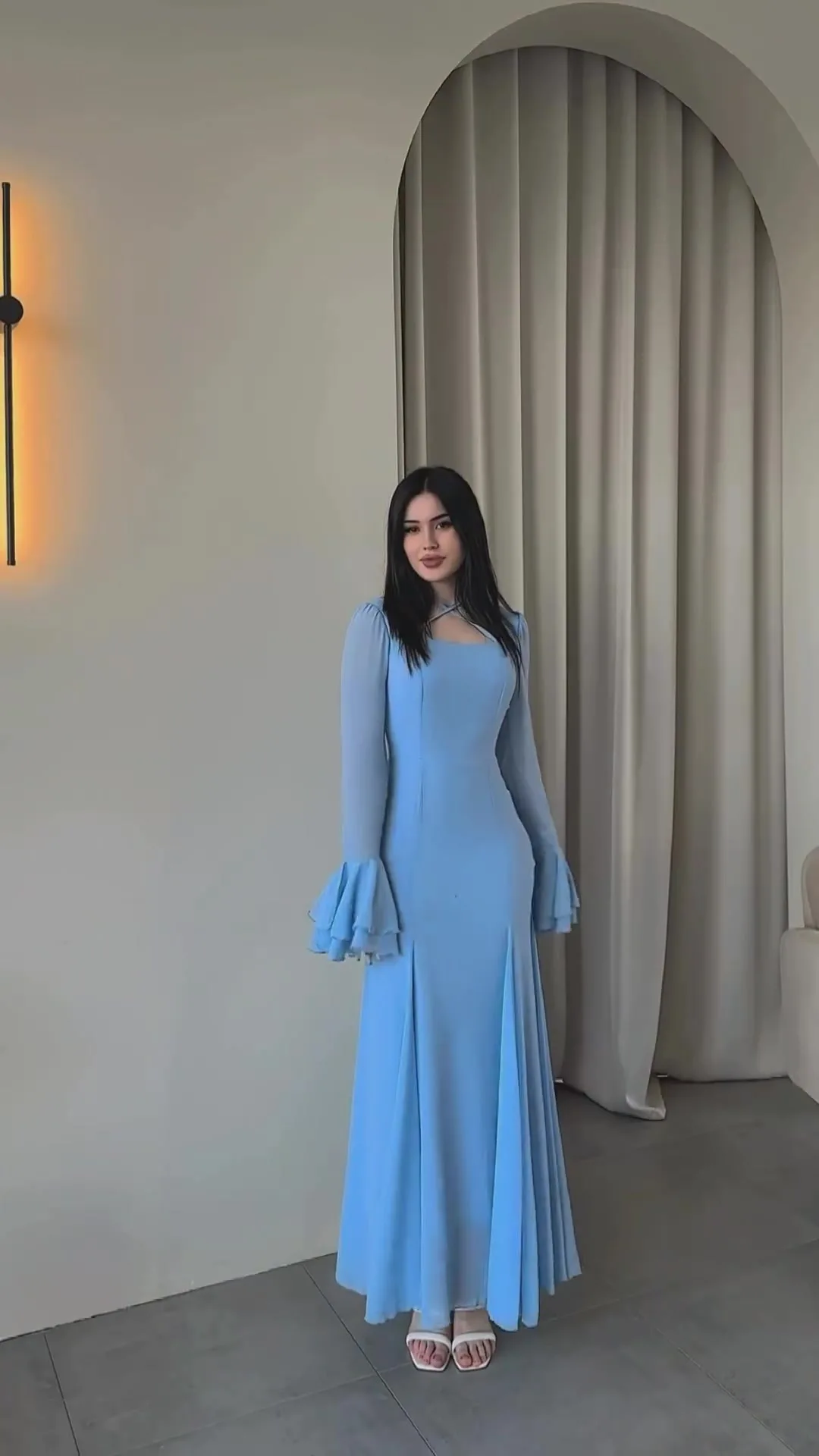 Fashion Autumn Ruffled Long Dress Women Bandage Slim High Waist Elegant Patchwork Party Dress Women's Chiffon Maxi Dress
