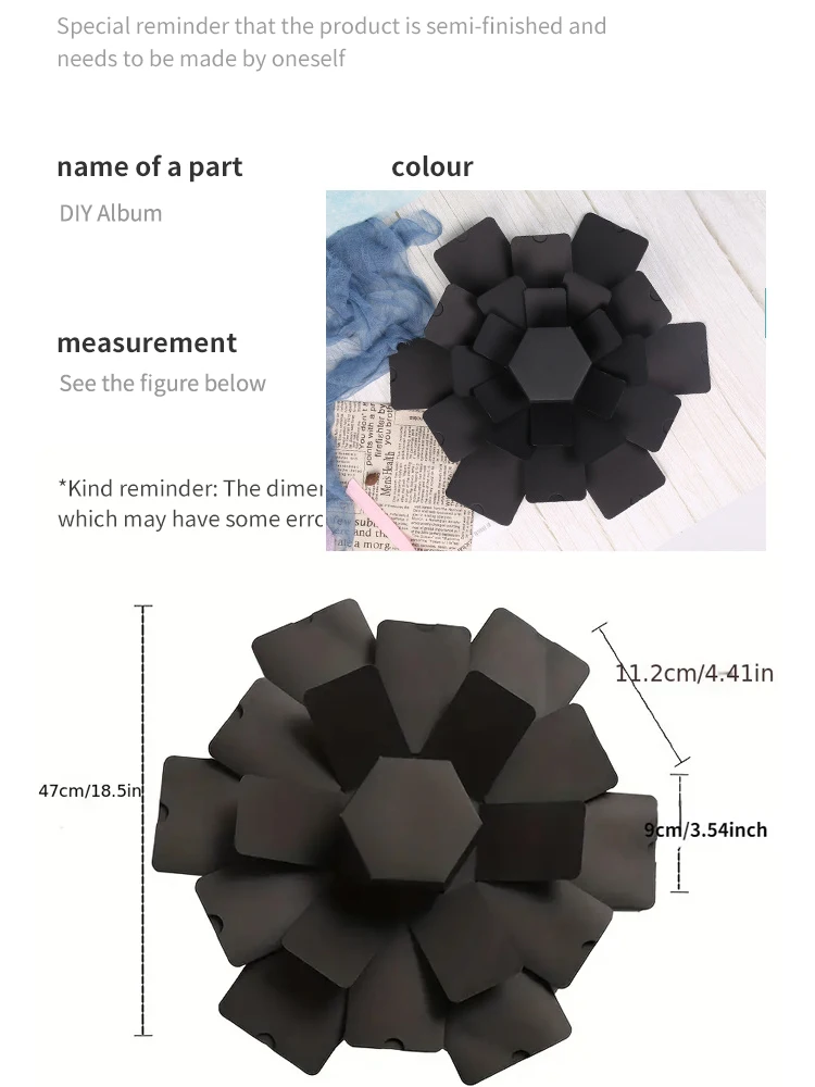 Explosion box photo album styled with romantic props