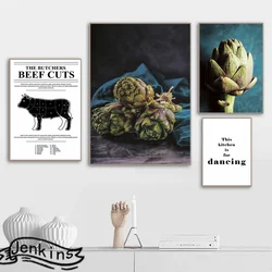 Black White Beef Cuts Plants Food Poster Wall Art Print Canvas Painting Modern Picture For Kitchen Dining Room Home Decoration