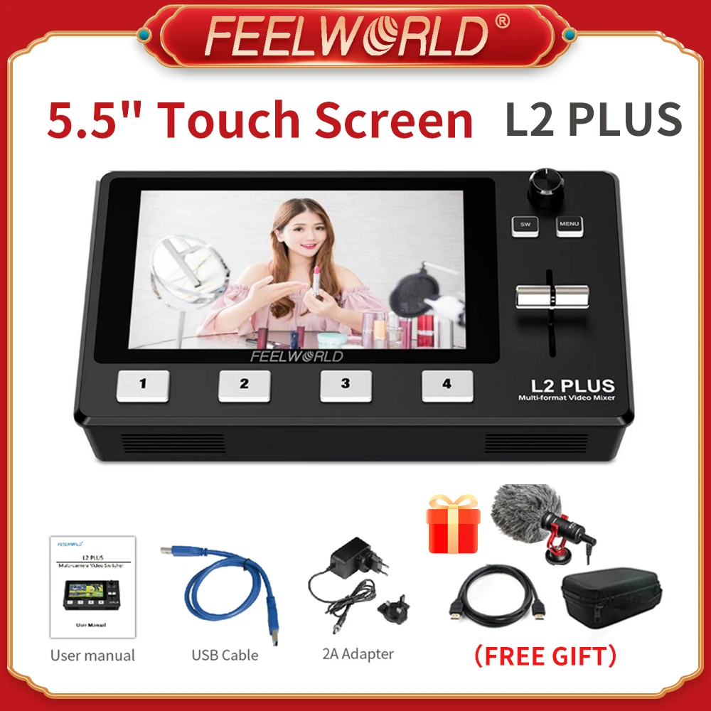 camera cleaning kit Feelworld LIVEPRO L2 Plus Live Streaming Switcher 5.5" Full HD Touch Screen PTZ Camera Control 4 Channel Control Switcher Panel professional photo studio backdrop and lighting kit