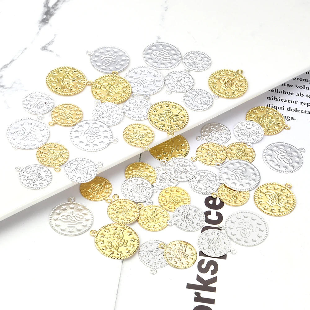 50/100pcs 15/20mm Turkey Vintage Iron Sheet Pendant Round Pendant For Jewelry Making DIY Charms Necklace Earrings Accessories 4