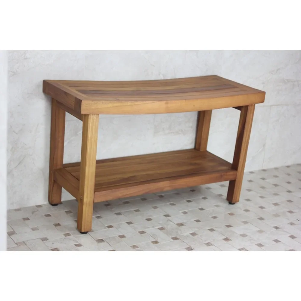 Patented 30" Sumba Teak Shower Bench with Shelf  Premium Teak Oil 3