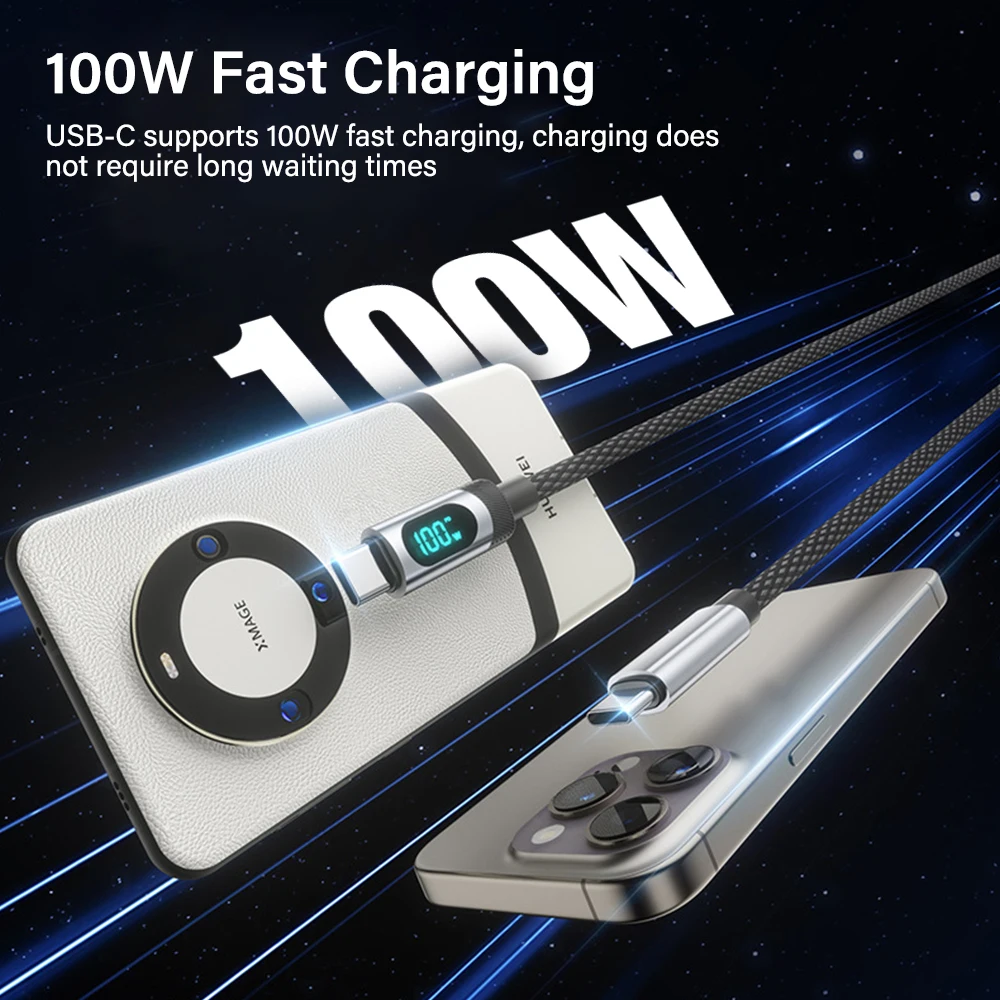 100W 60W USB C 케이블 아이폰 17 16 15 13 11 프로 맥스 Xs 디지털 디스플레이 와이어 PD 27W 고속 충전 타입 C 라이트닝 데이터 케이블