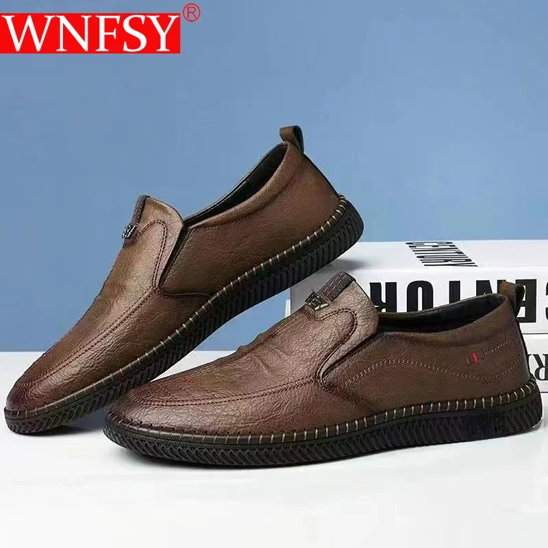 

Мужские кожаные туфли Wnfsy, дышащие деловые кожаные туфли, летние Нескользящие лоферы, мужская повседневная спортивная обувь большого размера, обувь для вождения