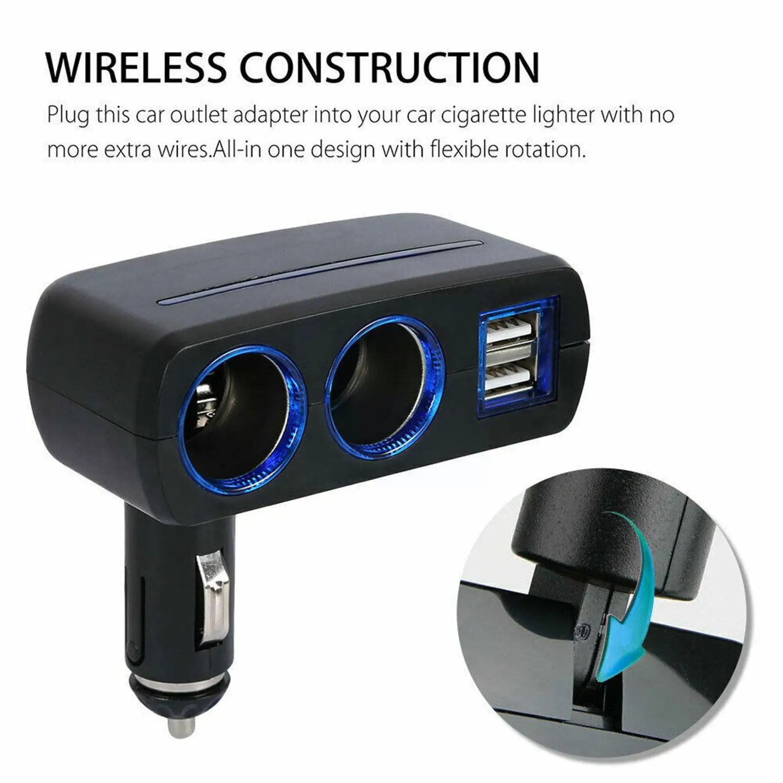 2 Way Car Cigarette Lighter Socket Adapter Dual USB Lighter Double Splitter Auto Vehicle 12V Splitter Power Plug Soc