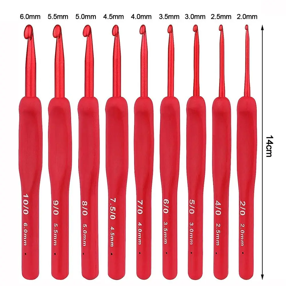 Red Aluminum Crochet Hooks with Silicone Handles for Knitting