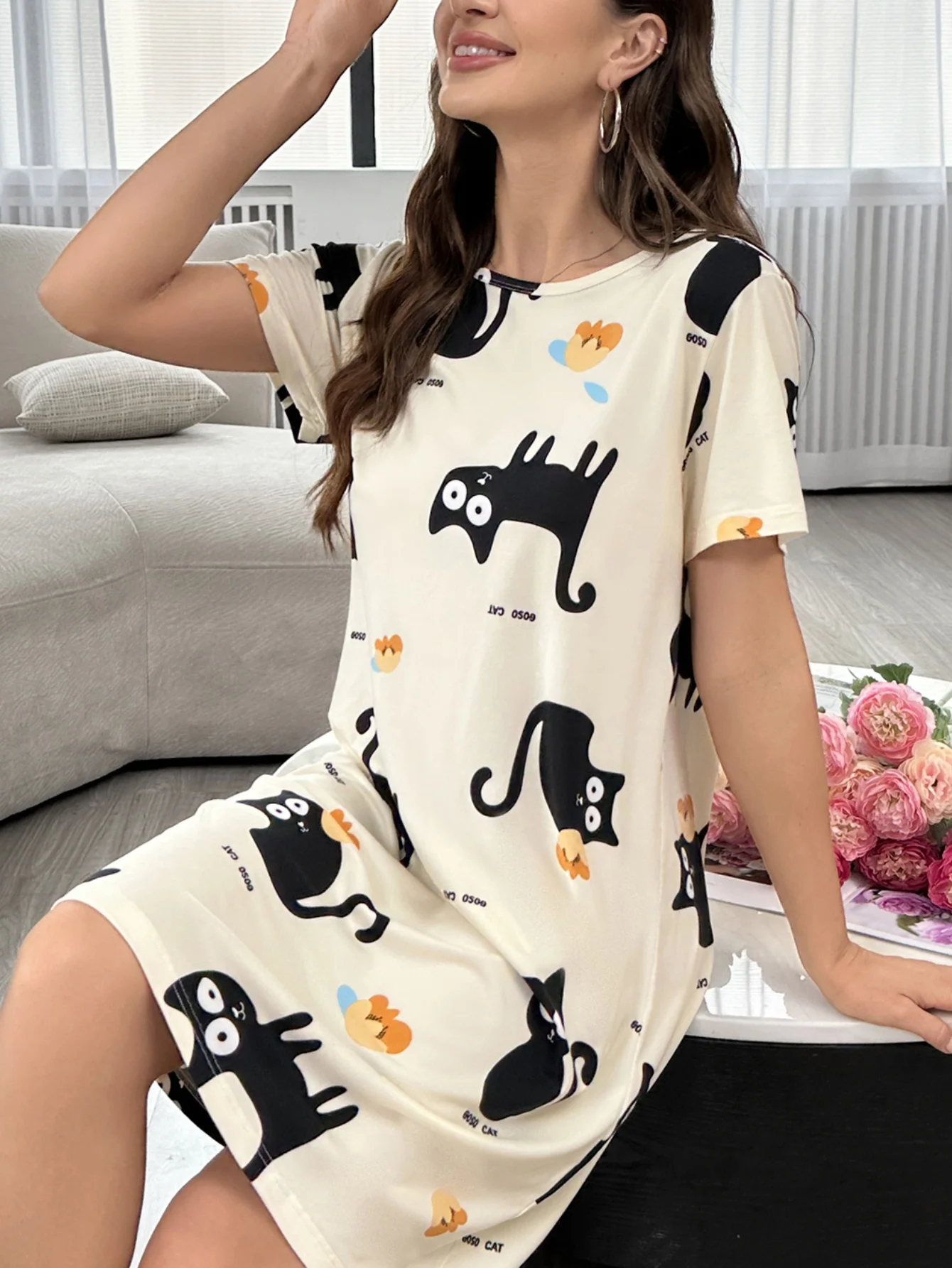 Classic striped comfortable simple sweet pink nightgown for women's home wear nightgown