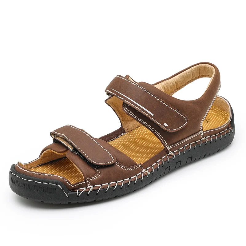 Sandálias gladiadoras masculinas de verão Roma ao ar livre plataforma de couro clássico moda antiderrapante caminhadas sapatos de praia tamanho 38-48_voghion.com