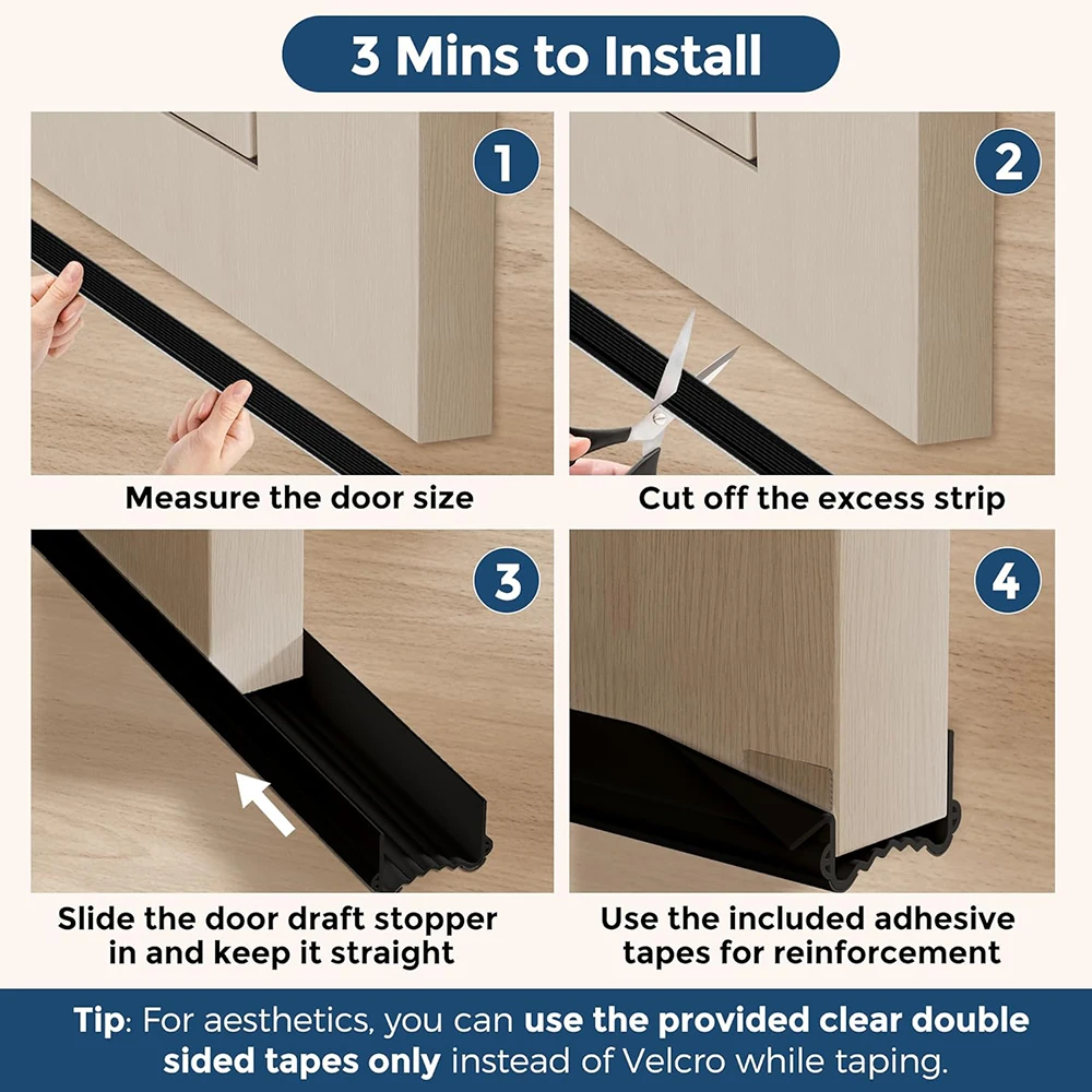 Sealing Strip Door Bottom Gap Weather Strip Windproof Soundproof Brush Washable Reusable Door Draft Stopper