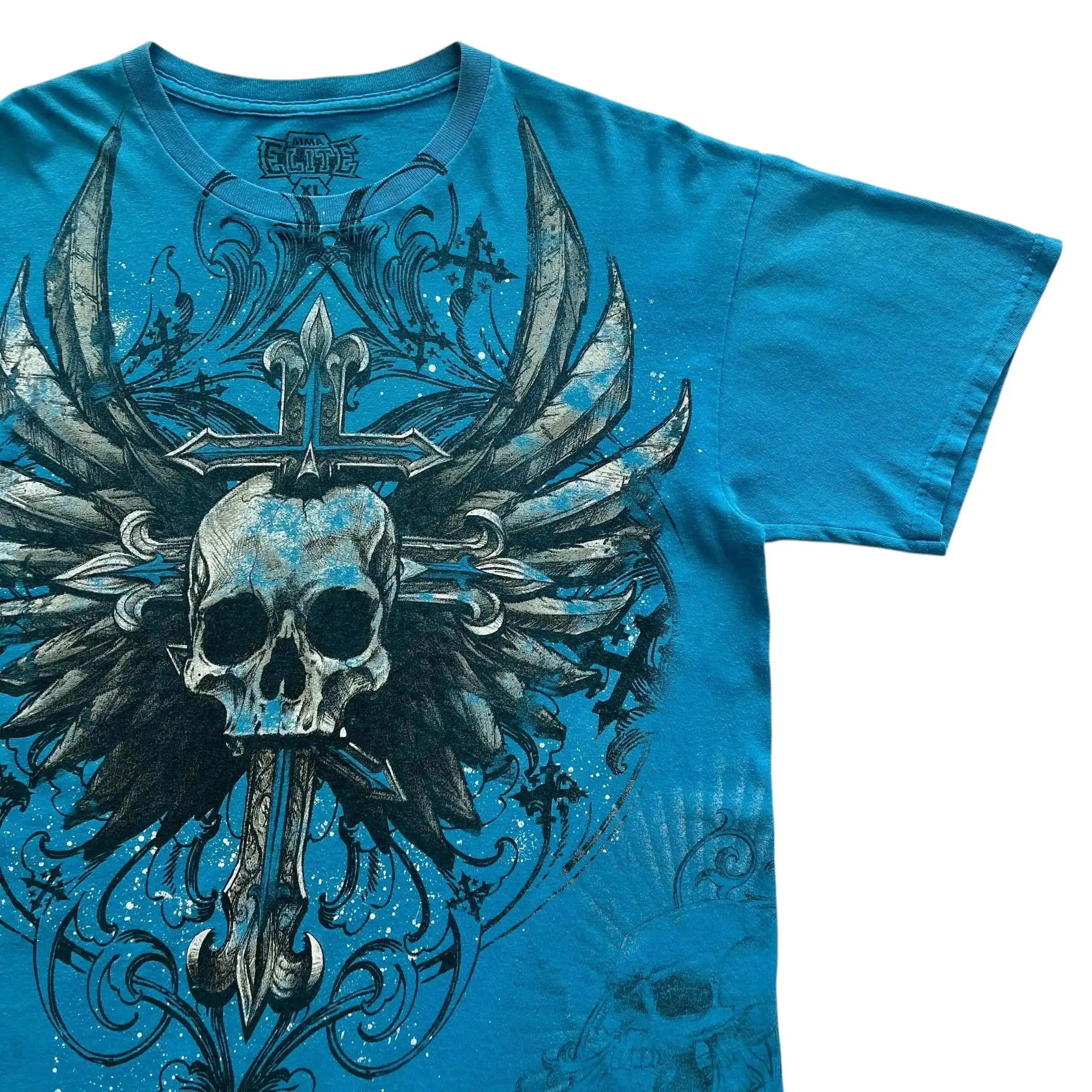 MMA Elite Skull Cross Wing Grunge Cyber Y2K Style T-Shirt