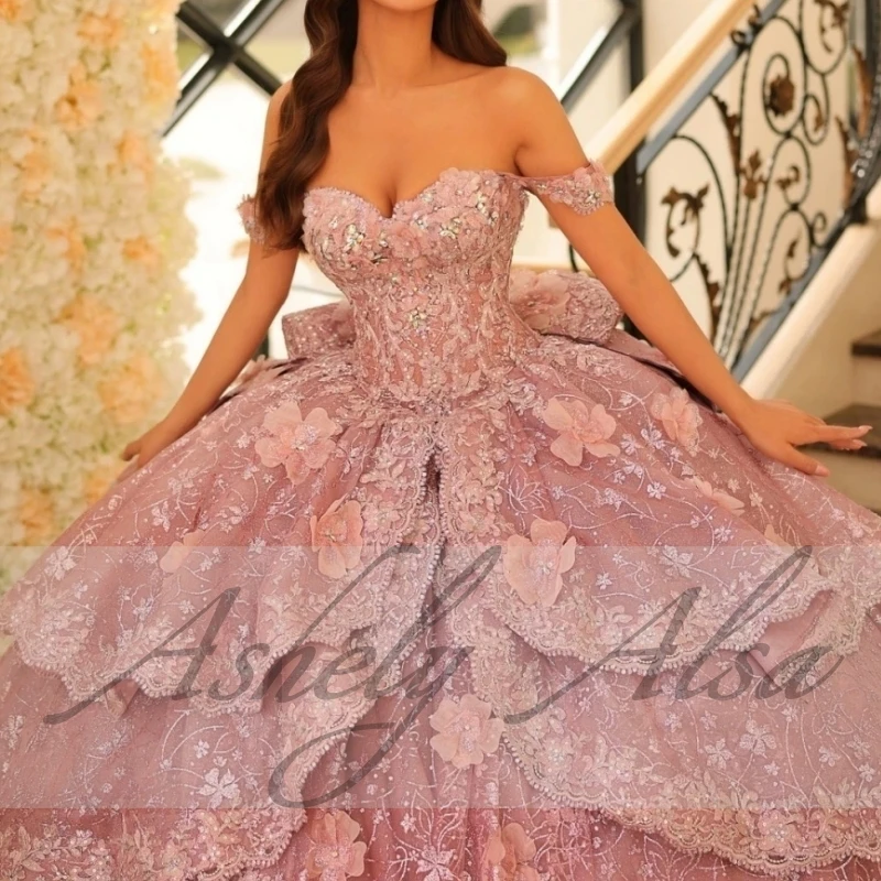Princess Girl Quinceanera Dresses For 15 Girl Off Shoulder Lace Applique Big Ball Skirt Women Prom Party Dress 16