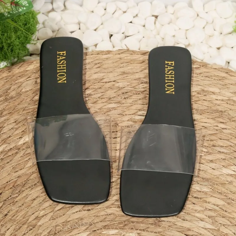Women Slippers Fashion Minimalist Single Band Sandals Solid Color Outdoor Slippers Women Sandy Beach Open Toe Flat Slides