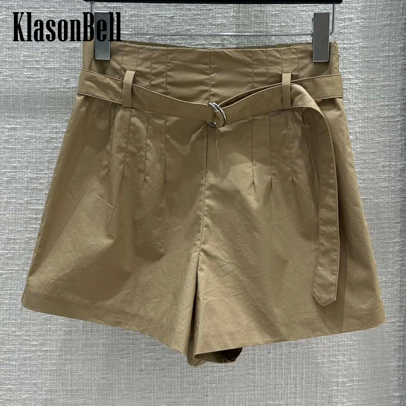 

4.10 KlasonBell Fashion Cargo Style Khaki High Waist Cotton Shorts For Women Round Loop Sashes Design Fashion A-Line Shorts