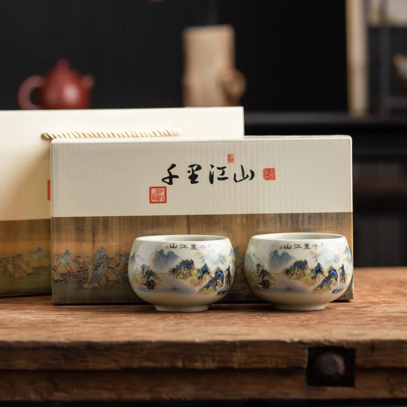 Hand-Painted Ceramic Tea Cup with Crackle Glaze -...