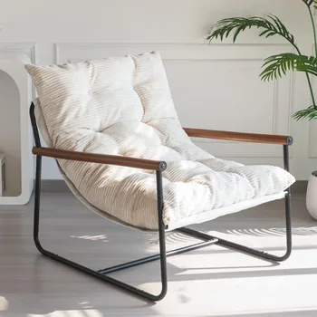 Modern Accent Chair, Comfy Living Room Chair with Metal Frame Wooden Armrest, Upholstered Armchair with Soft Cushion for Bedroo 1