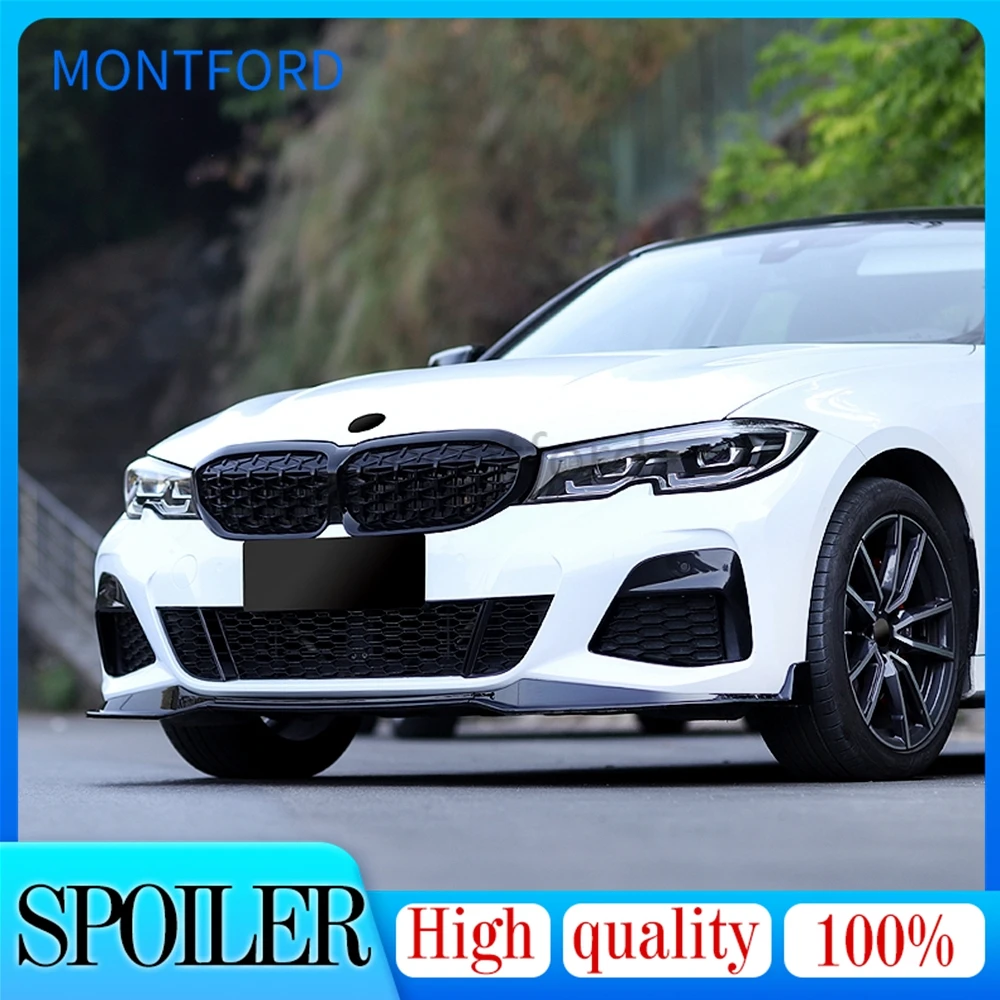 BMW 3 시리즈 G20 2019-2020 ABS 블랙 외장 컬러 프론트 범퍼 립 트렁크 스포일러 보호대, 자동차 스타일링, 3 개
