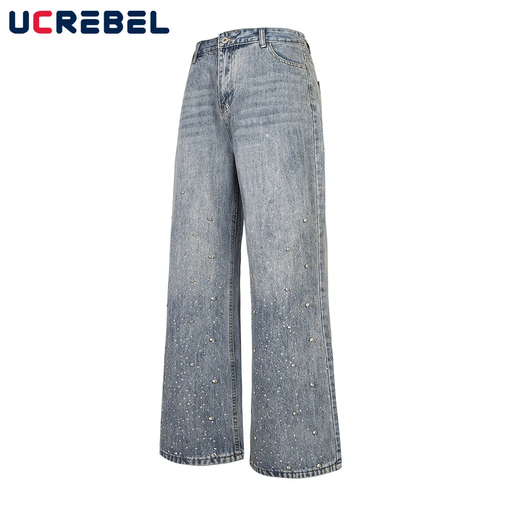 Jeans a gamba larga con strass per ragazze elastico Wasit Lettera Ricamo Denim Pantaloni Vintage Distressed Y2k Pantaloni dritti, Blu, 5-6 Anni Jeans a gamba larga con strass per ragazze elastico Wasit Lettera Ricamo Denim Pantaloni Vintage Distressed Y2k Pantaloni dritti, Blu, 5-6 Anni