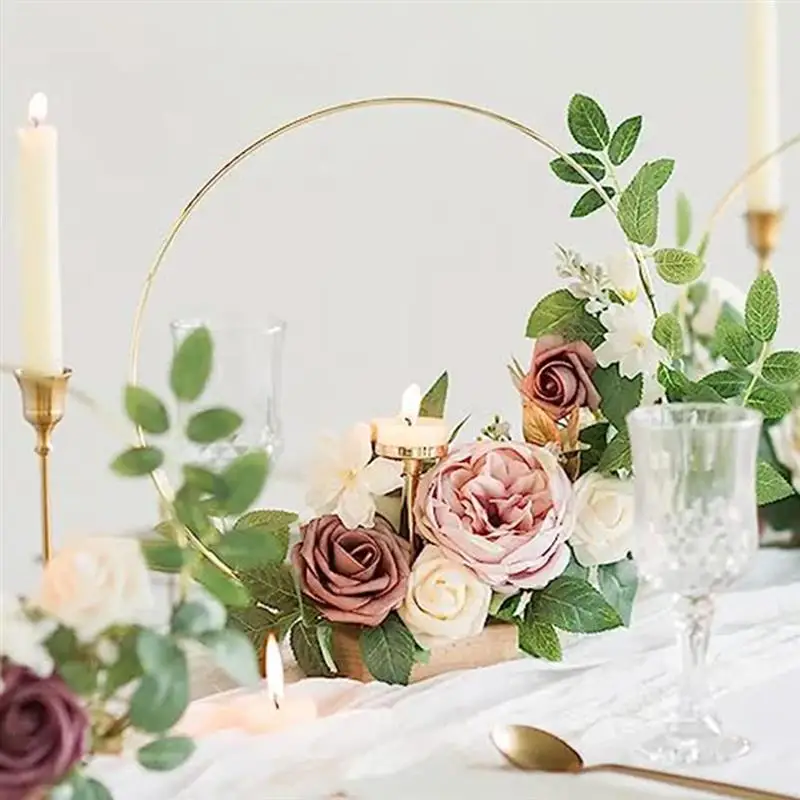 Juego De 8 Aros Florales Metálicos De 30 Cm Con Base De Madera - Para Decoración De Mesa, Bodas, Fiestas Y DIY