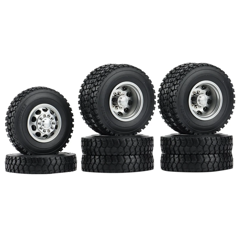 

6PCS Metal Front And Rear Wheel Hub Rubber Tire Wheel Tyre Complete Set For 1/14 Tamiya RC Trailer Tractor Truck Car Spare Parts