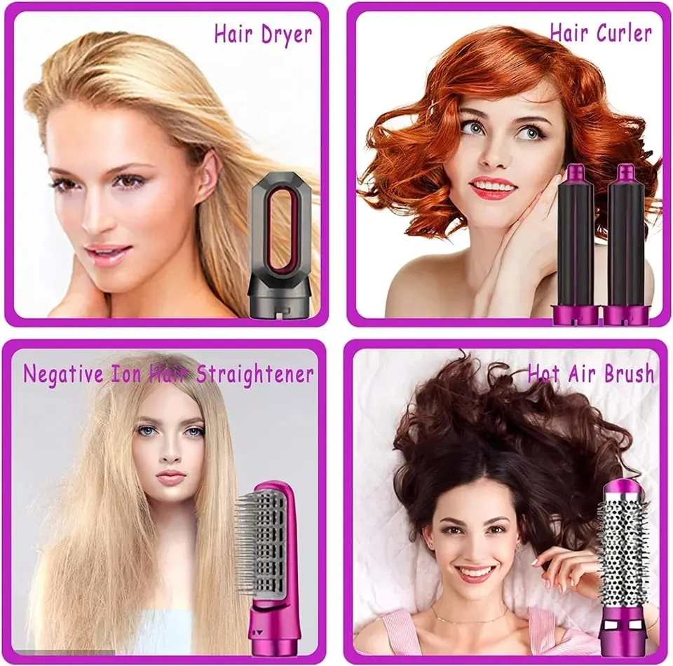 5 in 1 hair dryer Hair Curler Set Upgraded Negative ions Hair Dryer Hot Comb Brush Curling Iron Air wraps 6
