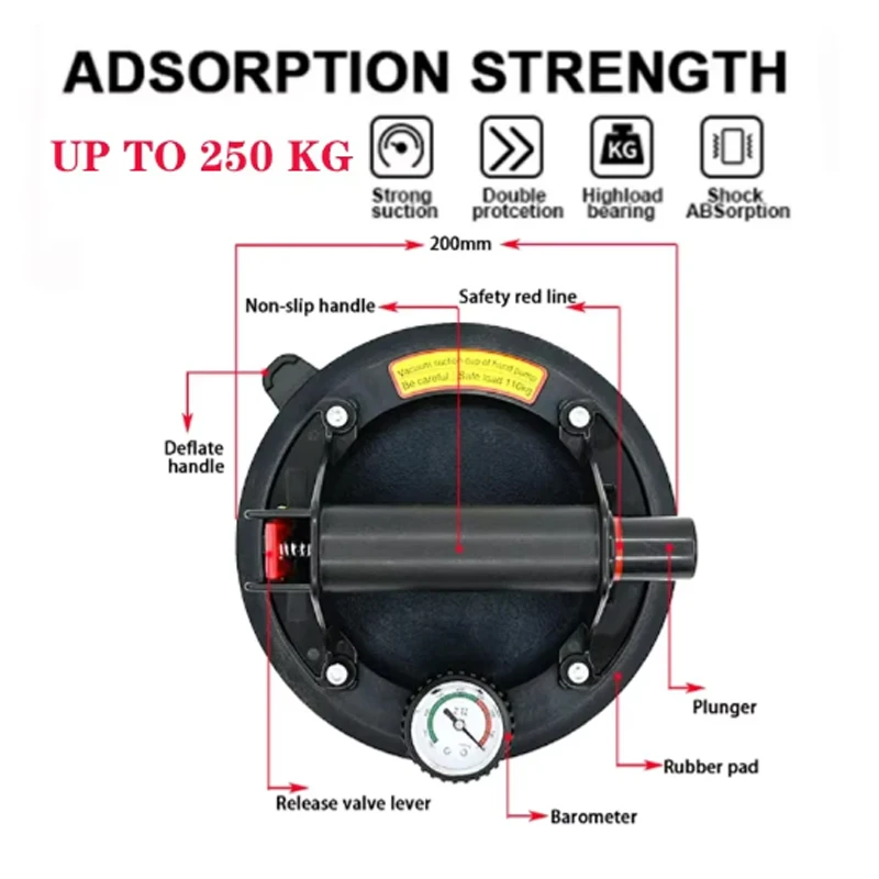 8 Inch 250KG Air Pump Vacuum Suction Cups Hand Pump Sucker Lifted Magnets Handling Tools