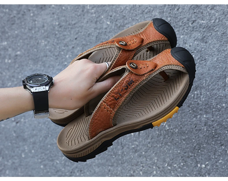 Summer Sandals Genuine Leather Flip Flops Men Classic Roman Sandals Comfortable Slipper Outdoor Casual Non-slip Beach Male Shoes