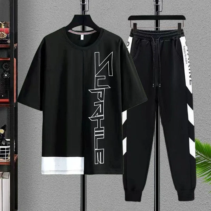 

Tracksuit Sportswear Top Sweatpants Men's Clothing Alphabet T Shirt Man Print Pants Sets White Sports Suits Original Brands 5xl