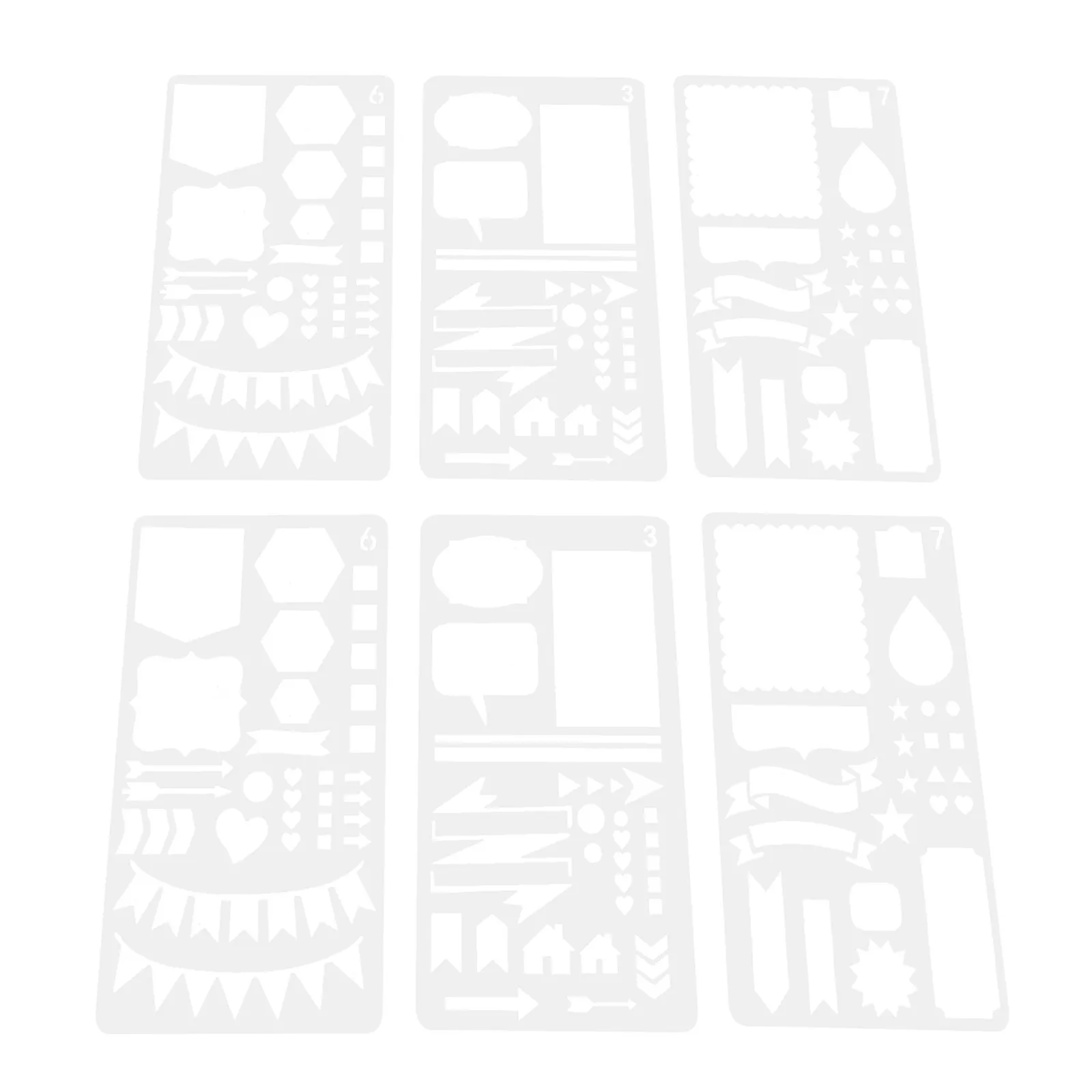 저널링을 위한 6Pcs 스텐실, 애완동물 재료, 세척 가능하고 재사용 가능한 드로잉 스텐실, 노트북 플래너, 공예, 장 DIY 템플릿