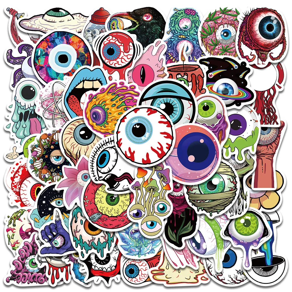 

10/52Pcs Horror Monster Eyeball Stickers Waterproof Graffiti Decals For Suitcase Guitar Skateboards Phone Computer Sticker