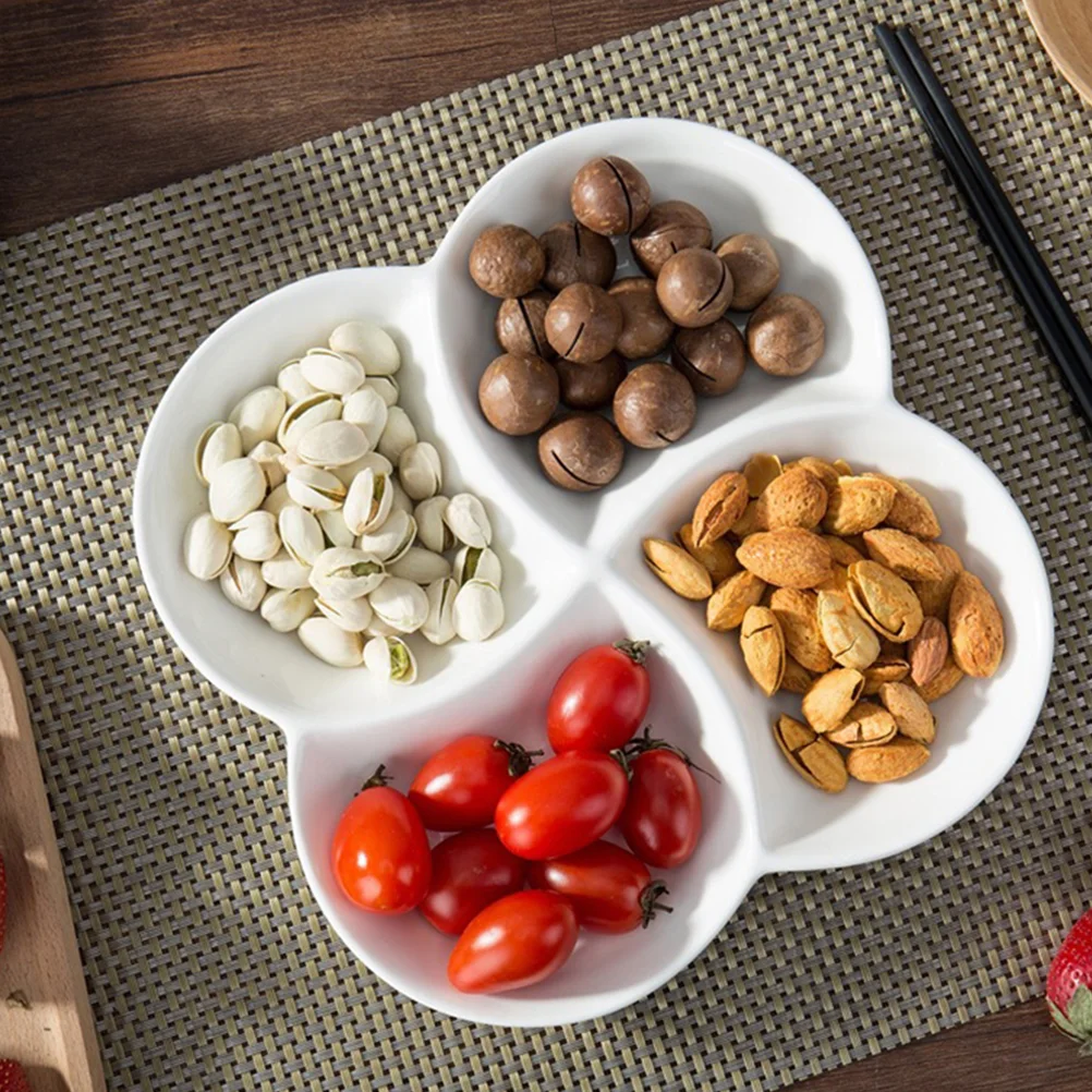 Four Compartments Snack Plate Melamine Material Fruit Dish Candy Holder Dried Fruit Bowl Serving Plates Kitchen Dining Bar
